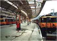 Class 303 trains at Wemyss Bay station.<br><br>[Ewan Crawford //]