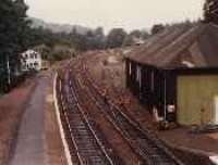 Looking north at Pitlochry station showing the former goods shed.<br><br>[Ewan Crawford //]
