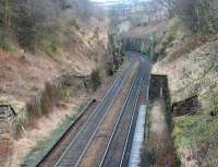 Looking south east over the former Craiglockhart station in 2002.<br><br>[John Furnevel 23/02/2002]