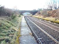 Former station at Culloden. Only the platforms remain. Under the bridge,on the left, was the goods yard. Some sidings still remain.<br><br>[John Gray //]