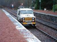 First Engineering Ro/Rail Land Rover passing through Spean Bridge Station.<br><br>[John Gray //]