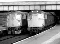 <I>'No, no, I insist... after you..!'</I> Glasgow and Edinburgh bound trains preparing to leave the west end bays at Dundee station in the summer of 1981.<br><br>[John Furnevel 12/08/1981]