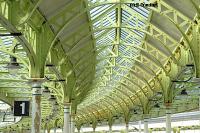 Detail of the glazed canopy roof over platforms 1 and 2. The canopy over platforms 3 and 4 can be seen to the right. View looks north.<br><br>[Ewan Crawford 4/6/2004]