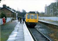 One of the last trains to Kilmacolm. The driver is about to change ends. Margaret Langmuir stands to the left.<br><br>[G.E. Langmuir //1983]
