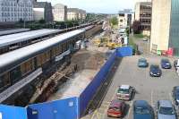 Work underway on the new Haymarket bay platform 0. View west over the car park from Haymarket station building on 1 July 2006.<br><br>[Charles Barclay 01/07/2006]