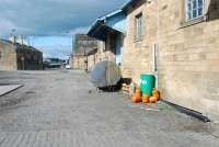 Hexham goods shed and water tank, looking west to the station entrance.<br><br>[Ewan Crawford 26/09/2006]
