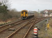 Two Class 158s head north from Appleby on a Leeds-Carlisle service on 29th January 2016. Ten days later the line was closed at Armathwaite due to a landslip that progressively worsened. Freight services have been diverted and passenger trains from the south terminate at Appleby with onward connections to Carlisle by bus. [See recent news item]<br><br>[Mark Bartlett 29/01/2016]