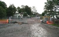 Grange Road, Alloa and the site of Alloa West level crossing, looking south on 8 October 2006. The road is sealed off and no longer accessible from the A907 (behind camera) to allow construction work on and around the former level crossing. A pedestrian footbridge is to be constructed here prior to reopening of the line. [See image 14915]<br><br>[John Furnevel 08/10/2006]