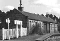 Carron station building with nameboard reversed on 18 April 1977.<br><br>[John McIntyre 18/04/1977]
