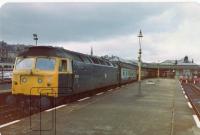 Clansman with loco 47141 awaits station duties at Stirling, before heading south.<br><br>[Brian Forbes //1983]