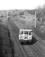 Helensburgh bound AM3 emu no.074 approaches Cardross in March 1974.<br><br>[John McIntyre /03/1974]
