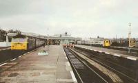 Busy period at Stirling in 1985. Trains face south.<br><br>[Brian Forbes //1985]