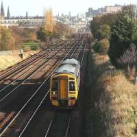 A Bathgate train westbound from Haymarket in November 2006 approaching Saughton Junction.<br><br>[John Furnevel 02/11/2006]