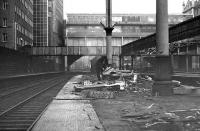Looking north along platform 8 in February 1973 with the first of the canopies demolished.<br><br>[John McIntyre /02/1973]