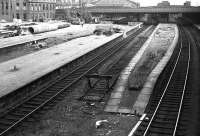 Looking back towards the station over the north end platforms in 1973 with the walkway and canopies gone and new construction work about to start.<br><br>[John McIntyre /08/1973]