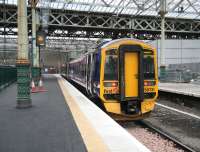 A Newcraighall shuttle waits at the new look platform 3 on 20 December. <br><br>[John Furnevel 20/12/2006]