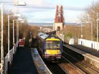 Fife circle train leaves Dalmeny on 10 January and heads out onto the Forth Scaffolding ...errr Bridge.<br><br>[John Furnevel 10/01/2007]