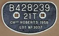 <h4><a href='/locations/P/Plates,_signs,_notices_etc'>Plates, signs, notices etc</a></h4><p><small><a href='/companies/C/Charles_Roberts_and_Co'>Charles Roberts and Co</a></small></p><p>Wagon plate from Chas. Roberts wagon at Arnott Young, Dalmuir for breaking. 3/18</p><p>01/02/1980<br><small><a href='/contributors/Alistair_MacKenzie'>Alistair MacKenzie</a></small></p>