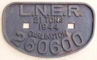 <h4><a href='/locations/P/Plates,_signs,_notices_etc'>Plates, signs, notices etc</a></h4><p><small><a href='/companies/L/London_and_North_Eastern_Railway'>London and North Eastern Railway</a></small></p><p>LNER 21T wagon plate from Darlington wagon 260600 at Arnott Young, Dalmuir for breaking. 14/18</p><p>01/10/1980<br><small><a href='/contributors/Alistair_MacKenzie'>Alistair MacKenzie</a></small></p>