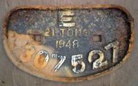 <b>E</b>astern Railway condemned wagon plate 1948 21T no. 307527, at Arnott Young, breakers Dalmuir.<br><br>[Alistair MacKenzie 27/02/1980]
