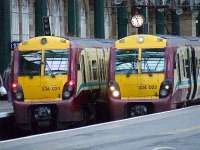 334024 and 334022 at Platform 12 & 13,  Glasgow Central.<br><br>[Graham Morgan 31/01/2007]