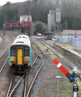 Train for Middlesbrough leaves Hexham on 26 February 2007.<br><br>[John Furnevel 26/02/2007]