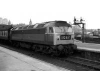Class 47 1968 takes a train south out of Aberdeen on 26 May 1973. <br><br>[John McIntyre 26/05/1973]