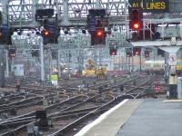 View south from Glasgow Central during engineering work on 11th March. Taken from Platform 11. A Class 334 departs for Largs.<br><br>[Graham Morgan 11/03/2007]