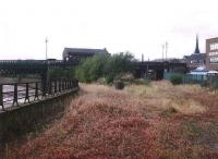 Looking west towards Partick Central in 1981. The station building sits above track level on Benalder Streeet and the River Kelvin is on the left.<br><br>[Alistair MacKenzie 25/09/1981]