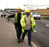 All smiles! Alloa station construction team members, 23 January 2007.<br><br>[John Furnevel 23/01/2007]