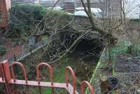 Looking to Kelvin Bridge from the west. This short section of open-air track is where the alignment of the line changes from north-south to run westwards under Great Western Road.<br><br>[Ewan Crawford 21/02/2007]