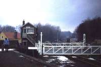 Looking west over the level crossing from Bedale station in 1982.<br><br>[John McIntyre /02/1982]