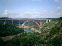 <B>Garabit Rail</B> Viaduct built 1882-1884 designed by M. Eiffel of tower fame who designed some 150 rail bridges worldwide. It carried the Paris (Gare d'Orsay) to South-West France railway (Cie du Midi) over the River Truyere.<br><br>[Alistair MacKenzie //]