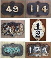 Track ID / mileage plates. Top left and right Caledonian Railway mileposts. Middle right Caledonian Railway 1-2 mile.<br><br>[Alistair MacKenzie 30/01/1980]