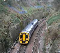 An Edinburgh - Bathgate train approaching Craiglockhart on 31 March, having been diverted around the <I>sub</I> from Waverley due to engineering works.<br><br>[John Furnevel 31/03/2007]