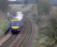 Round the bend toward Markinch an express for Edinburgh.<br><br>[Brian Forbes /04/2007]