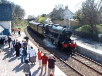 Helmsdale Station sees its biggest crowd in years as <I>The Great Britain</I> special rolls in behind 48151.<br><br>[John Gray 12/04/2007]
