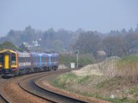 Unique pairing, SWT 158789 and <i>Commonwealth Games</i> 170460 heading north for Inverness passing Gleneagles.<br><br>[Brian Forbes 14/04/2007]