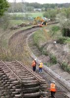 Tracklaying through Kincardine station on 19 April, view north west towards Alloa.<br><br>[John Furnevel 19/04/2007]