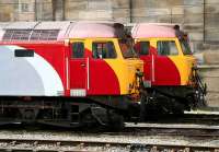 <I>'Don't fancy yours much...'</I> a pair of Virgin class 57s in the station sidings at Carlisle on 18 April 2007.<br><br>[John Furnevel 18/04/2007]
