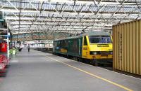 90046 with northbound containers through Carlisle station on 18 April. <br><br>[John Furnevel 18/04/2007]