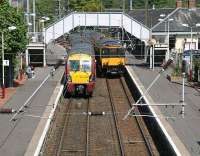 Trains to and from Largs meet at Kilwinning on 3 May.<br><br>[John Furnevel 3/05/2007]