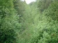 The trackbed of the former Caledonian Railway Lanarkshire and Dumbartonshire line, looking west from Beardmore Street bridge in May 2007.<br><br>[Alistair MacKenzie 04/05/2007]