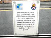 Notice posted by Westerton Primary School at their local station in January 2013 - see news item.<br><br>[ScotRail 24/01/2013]