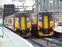 156506 and 156507 sitting at Glasgow Central having just arrived<br><br>[Graham Morgan 19/05/2007]