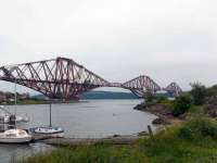 View south east over the Forth Bridge showing major works continuing. 12 June.<br><br>[Brian Forbes 12/06/2007]