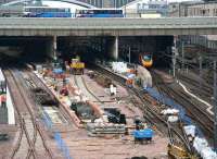West end view over Waverley on 11 June showing the current cordoned off area around platforms 12-14... not to mention that which arrived earlier as the lightest loaded Pendolino in the country... [see image 15040] <br><br>[John Furnevel 11/06/2007]