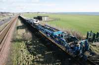 New track and laying equipment at Elliot Junction looking to Arbroath.<br><br>[Duncan Ross 02/03/2007]
