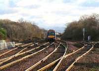 Train for Haymarket heading past the loops and sidings south of Dalmeny station in January 2007.<br><br>[John Furnevel 10/01/2007]