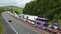 Road traffic stuck on the M90 southbound, on the site of Glenfarg station. <I>T in the Park</I> starts today. The M90 was blocked both ways at Milnathort, Junction 7.<br><br>[Brian Forbes 06/07/2007]